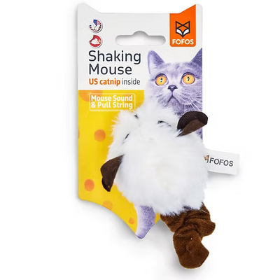 צעצוע עכבר רוטט לחתולים פופוס Shaking Mouse, עם קטניפ וחוט משיכה, באריזה