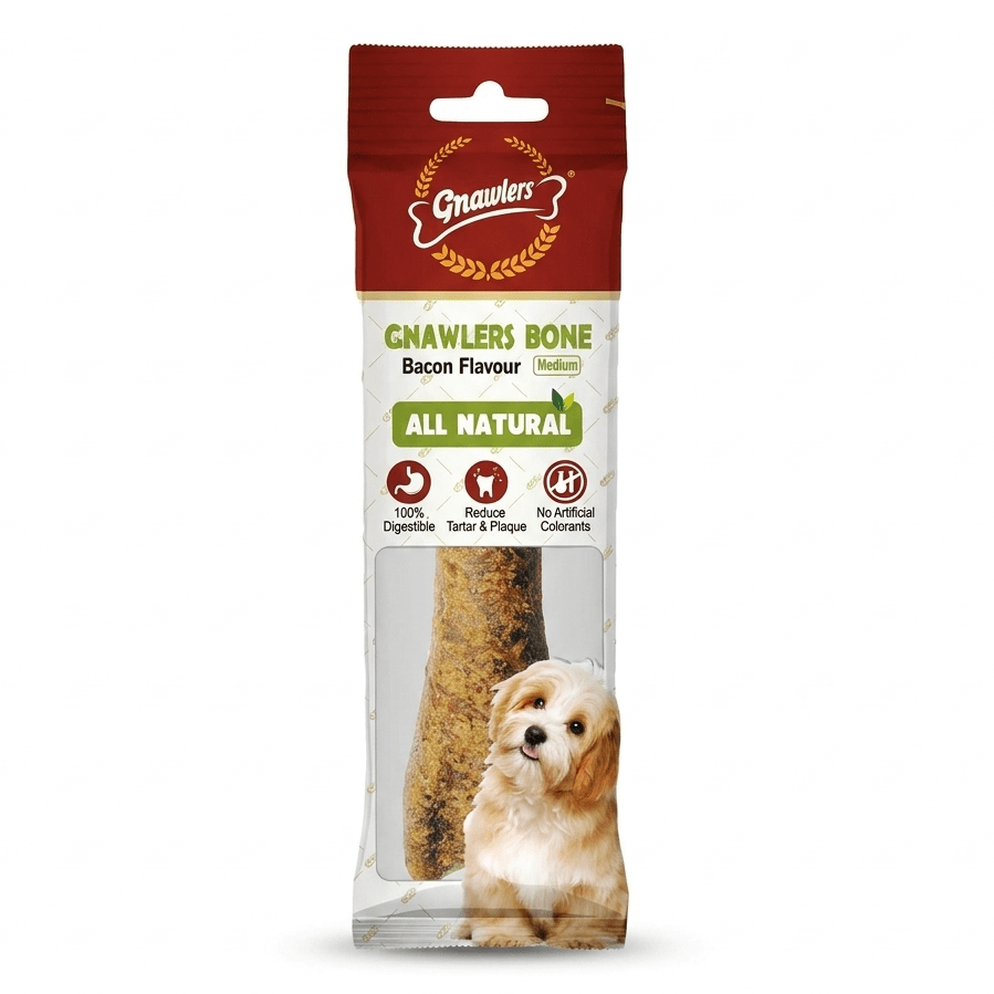 גנולרס עצם לעיסה טבעית בטעם בייקון לכלב באריזה אישית