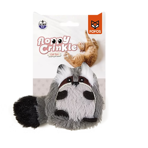 צעצוע דביבון אפור לחתולים פופוס Floppy Crinkle עם קטניפ וזנב מפוספס, באריזה