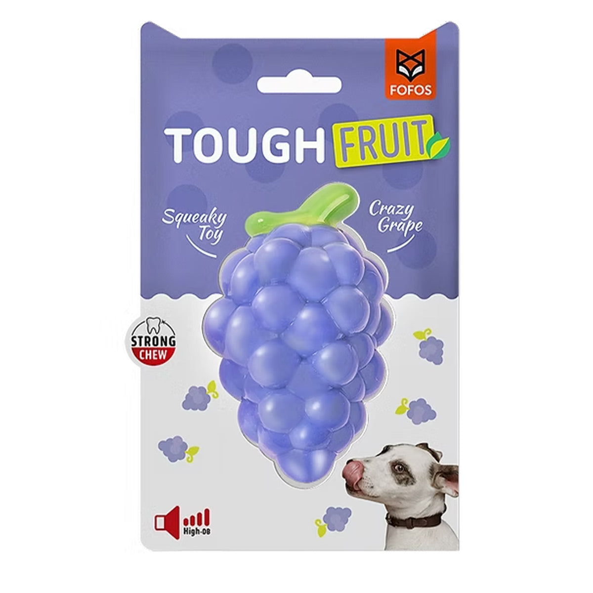 צעצוע מצפצף לכלבים פופוס Tough Fruit בצורת אשכול ענבים סגול, באריזה