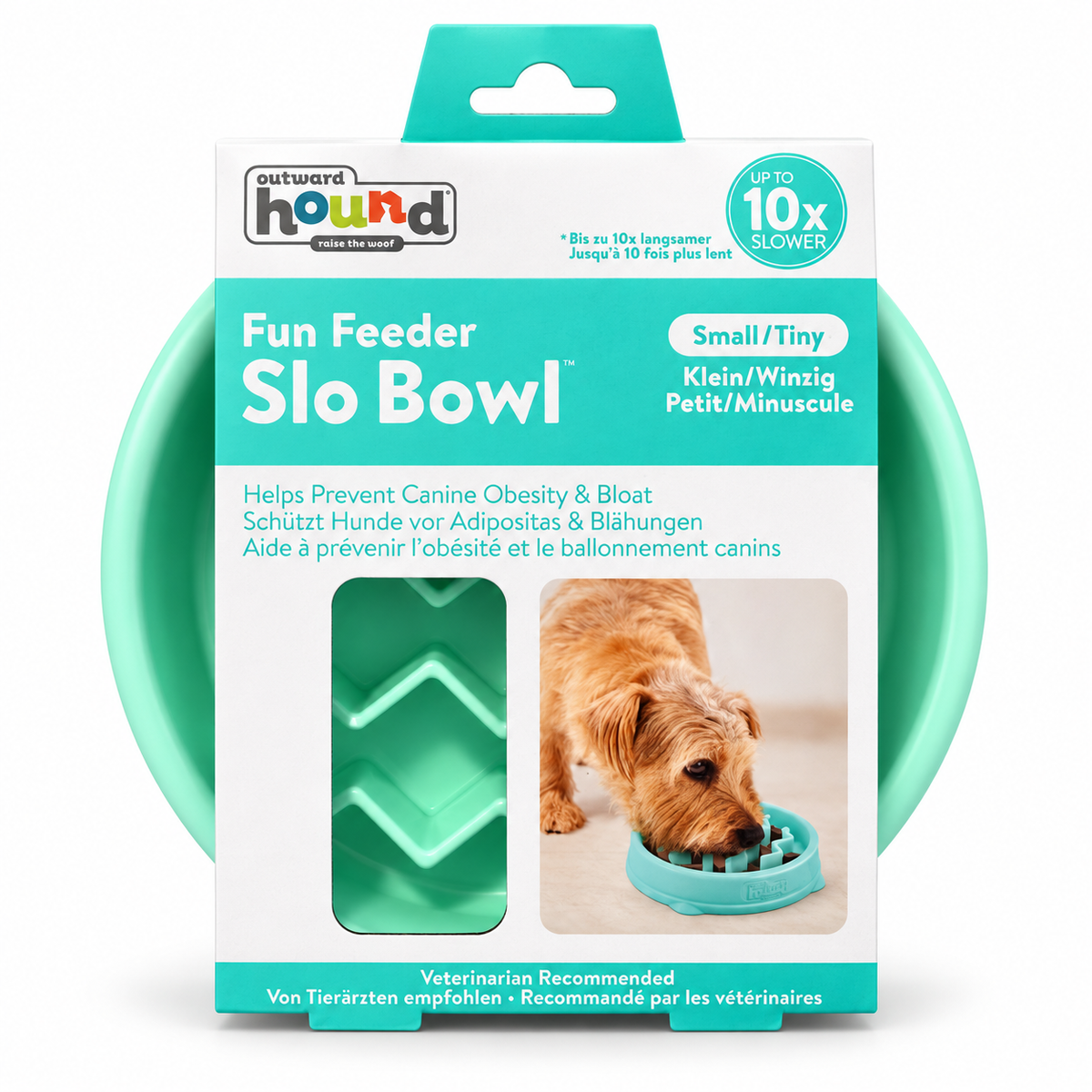 קערה ירוקה בהירה להאטת אכילה לכלבים Outward Hound Fun Feeder Slo Bowl בגודל Small/Tiny, באריזה