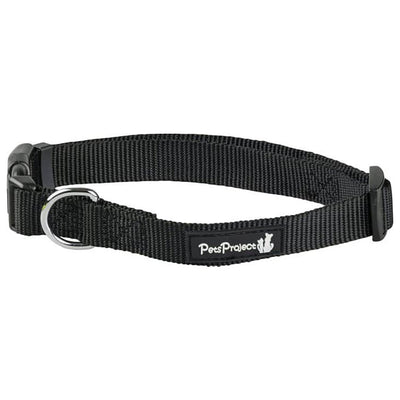 קולר שחור מתכוונן לכלבים Pets Project, עם אבזם סגירה וטבעת מתכת כסופה