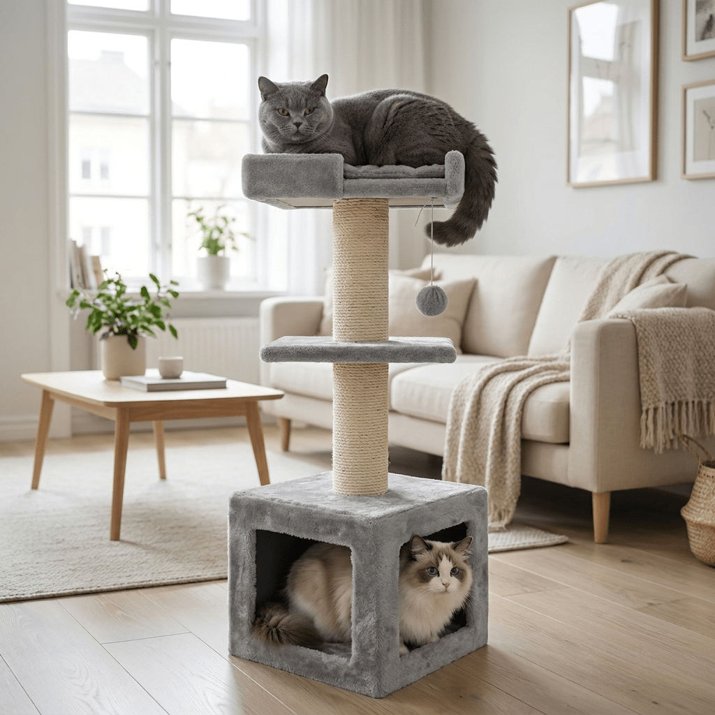 CATAGAT Vigrid מתקן גירוד לחתול עם בית מסתור, מיטה וכדור משחק