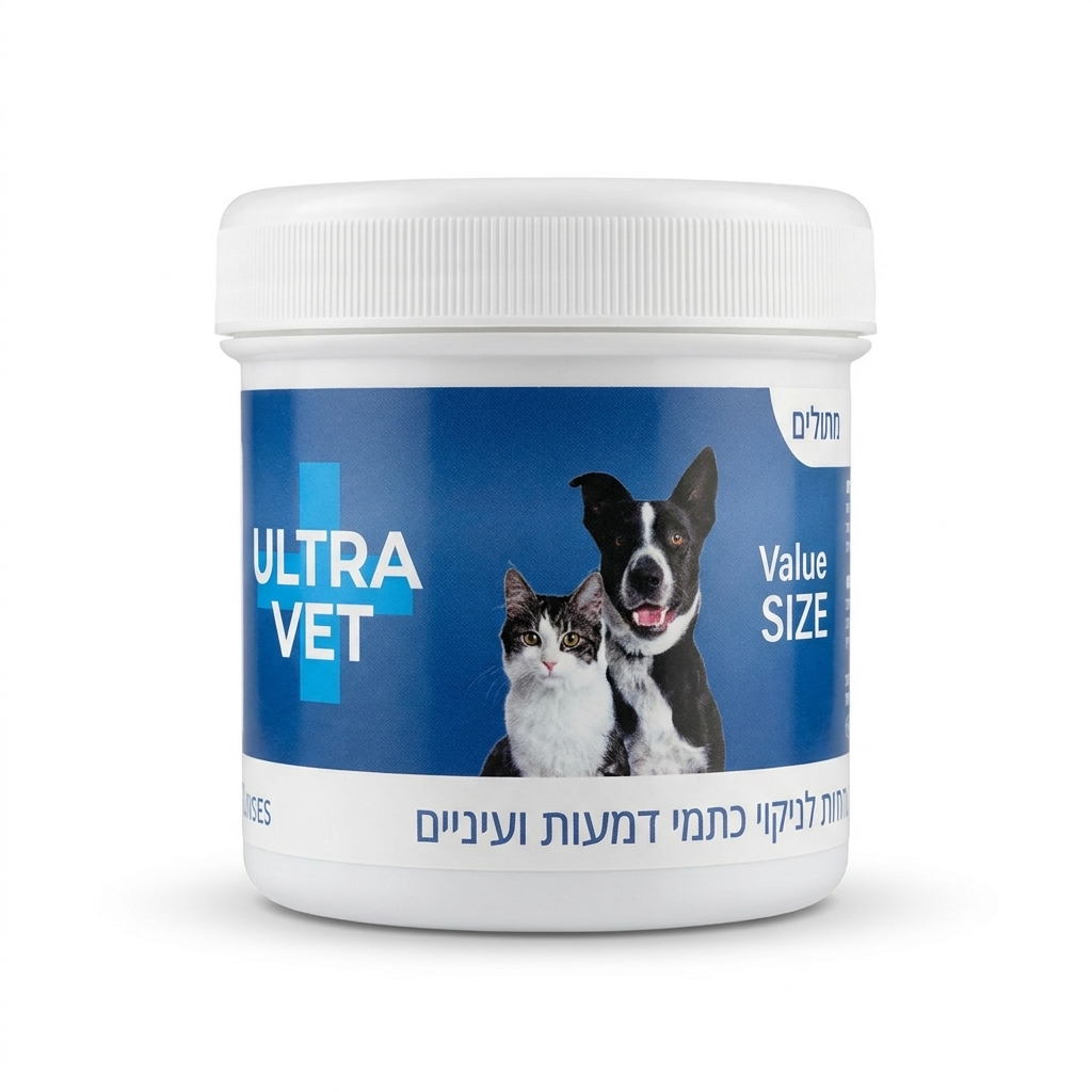 אולטרה וט – מטליות לניקוי כתמי דמעות וסביב העיניים לכלבים ולחתולים בצנצנת